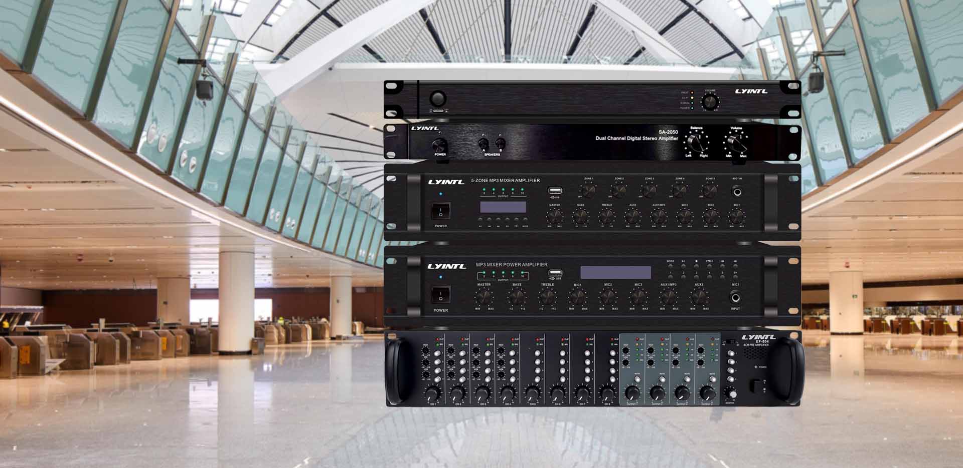 Various of 70V/100V/8Ω Amplifiers Designed for Background & Foreground Music System